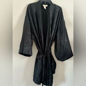 EUC Vintage Cachet Women’s Tie Robe Silky Black Asian Floral Lightweight L XL